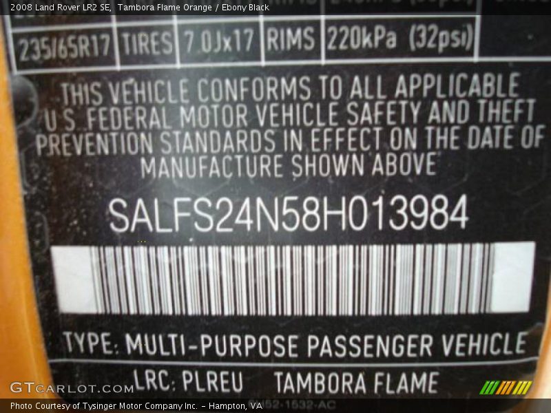 Tambora Flame Orange / Ebony Black 2008 Land Rover LR2 SE