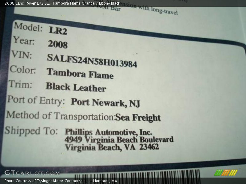 Tambora Flame Orange / Ebony Black 2008 Land Rover LR2 SE