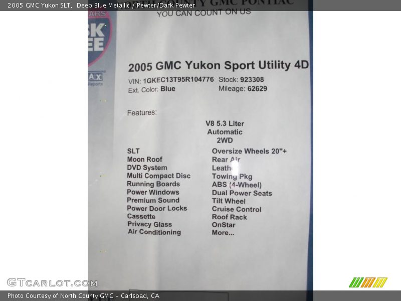 Deep Blue Metallic / Pewter/Dark Pewter 2005 GMC Yukon SLT