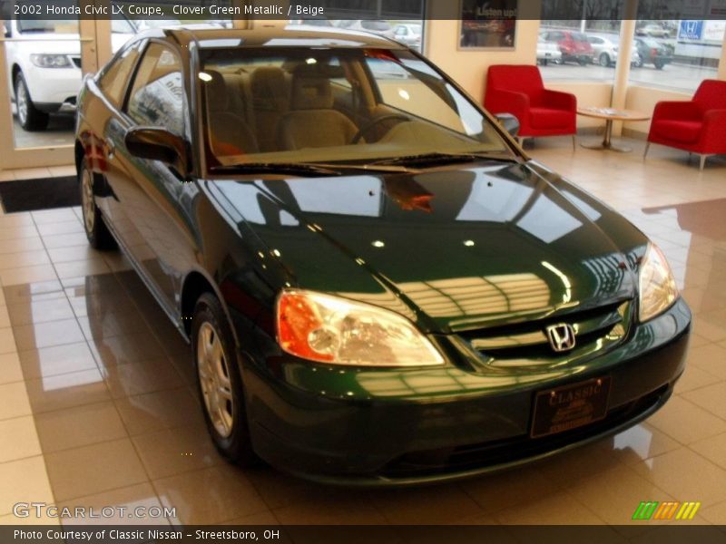 Clover Green Metallic / Beige 2002 Honda Civic LX Coupe