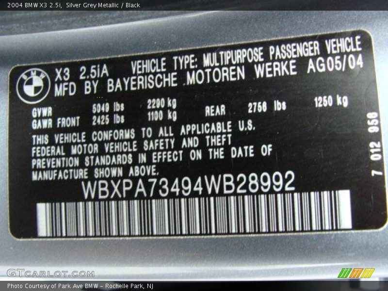 Silver Grey Metallic / Black 2004 BMW X3 2.5i