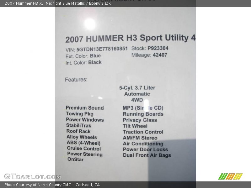 Midnight Blue Metallic / Ebony Black 2007 Hummer H3 X