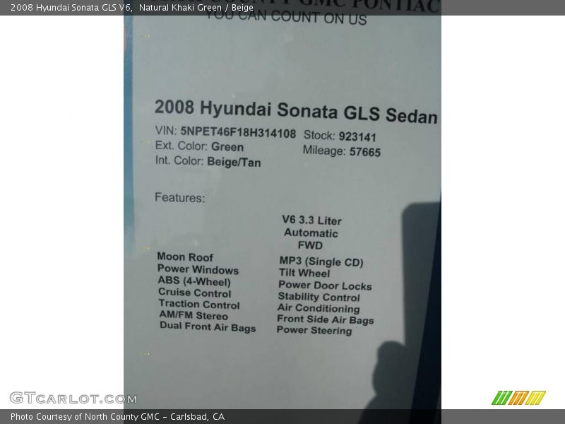 Natural Khaki Green / Beige 2008 Hyundai Sonata GLS V6