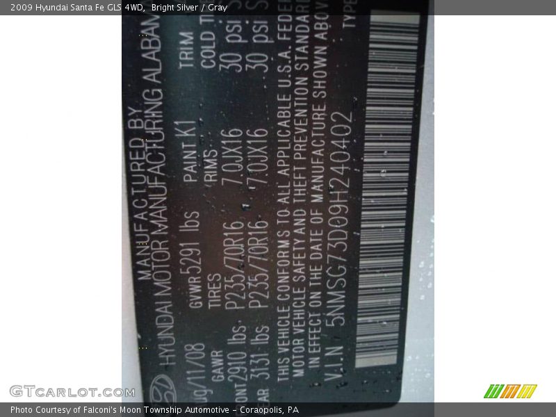 Bright Silver / Gray 2009 Hyundai Santa Fe GLS 4WD