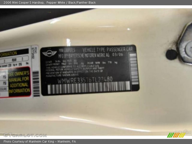 Pepper White / Black/Panther Black 2006 Mini Cooper S Hardtop