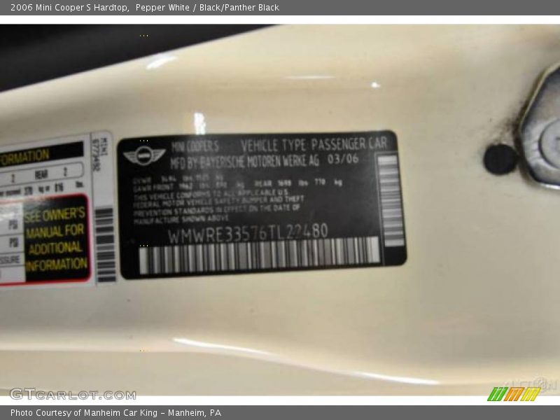 Pepper White / Black/Panther Black 2006 Mini Cooper S Hardtop