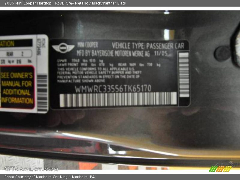 Royal Grey Metallic / Black/Panther Black 2006 Mini Cooper Hardtop