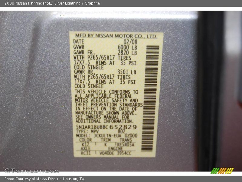 Silver Lightning / Graphite 2008 Nissan Pathfinder SE