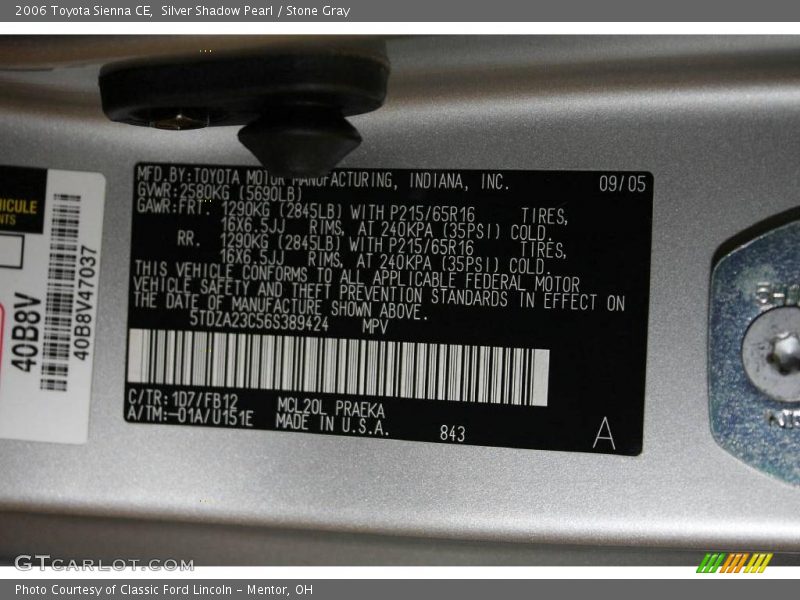Silver Shadow Pearl / Stone Gray 2006 Toyota Sienna CE