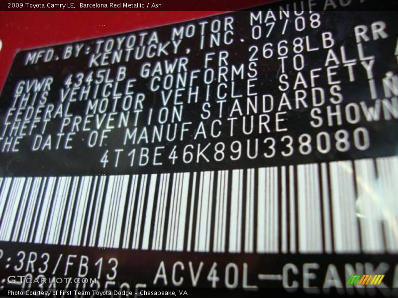 Barcelona Red Metallic / Ash 2009 Toyota Camry LE