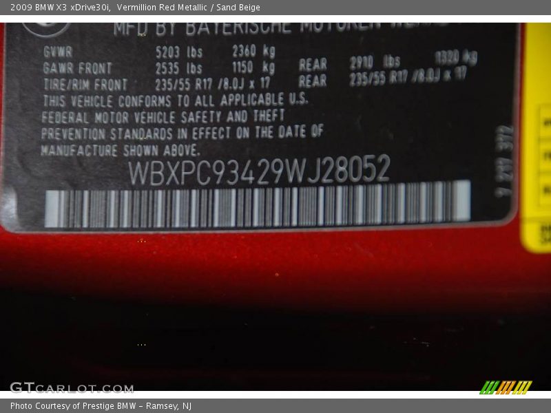 Vermillion Red Metallic / Sand Beige 2009 BMW X3 xDrive30i