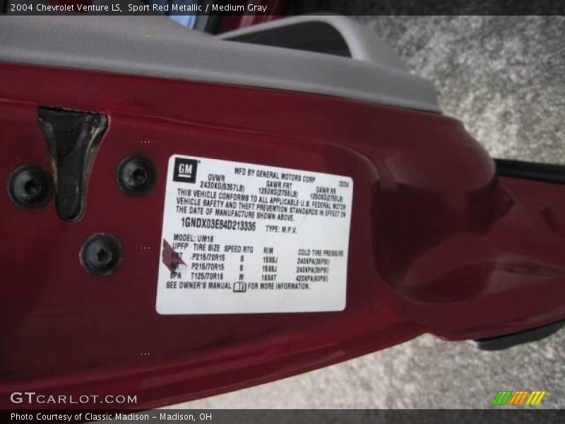 Sport Red Metallic / Medium Gray 2004 Chevrolet Venture LS
