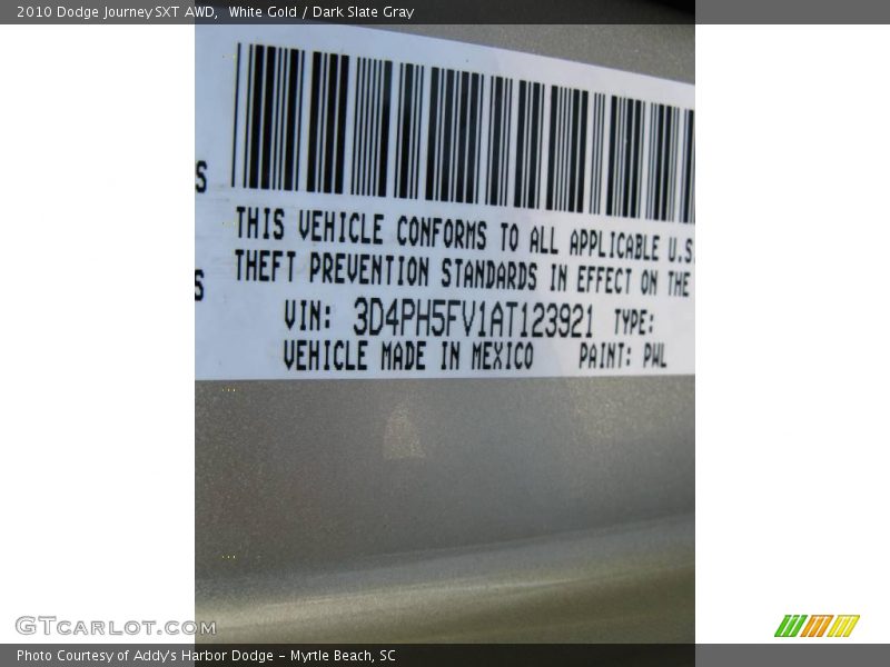 White Gold / Dark Slate Gray 2010 Dodge Journey SXT AWD