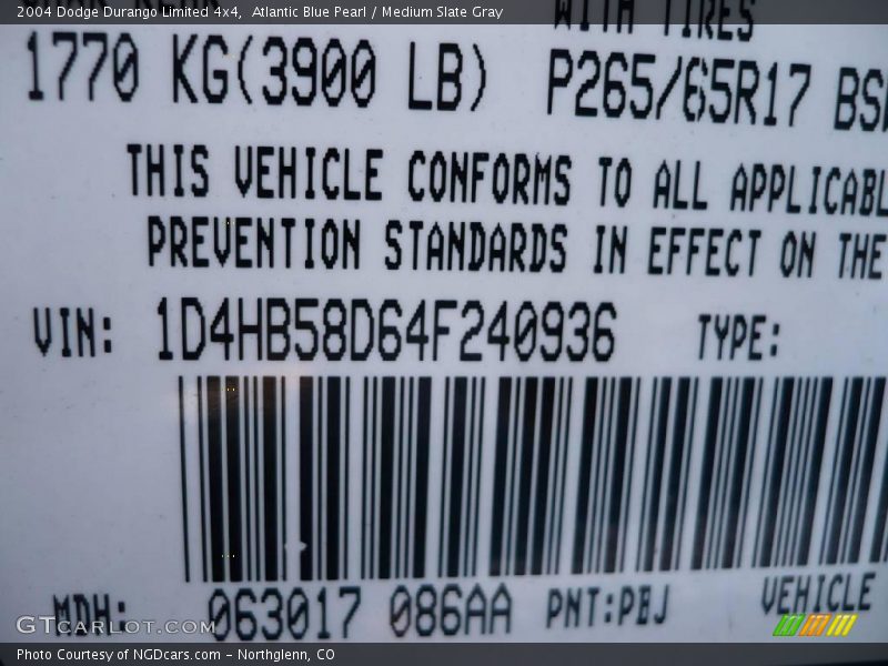 Atlantic Blue Pearl / Medium Slate Gray 2004 Dodge Durango Limited 4x4