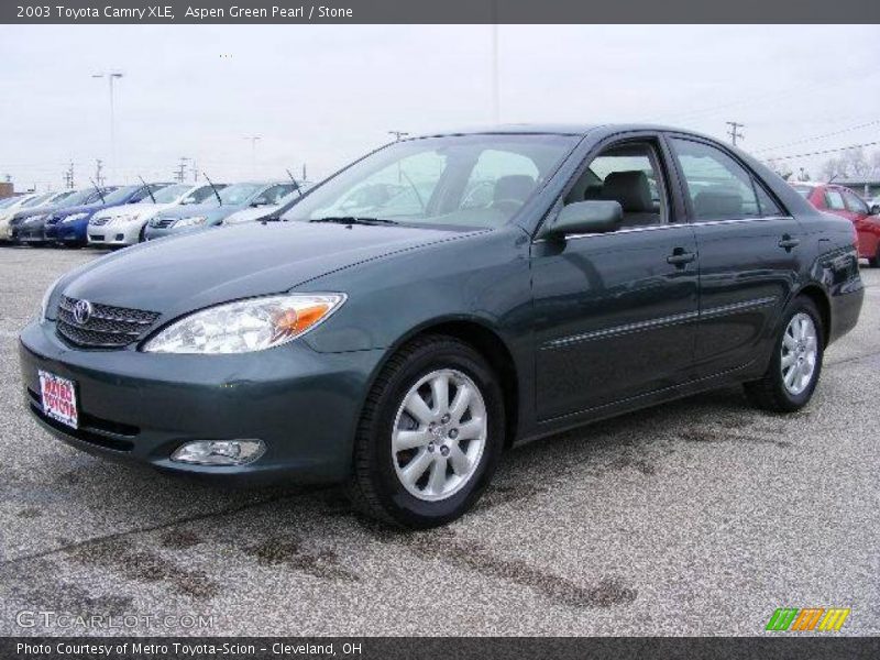 Aspen Green Pearl / Stone 2003 Toyota Camry XLE