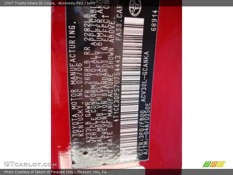 Absolutely Red / Ivory 2007 Toyota Solara SE Coupe