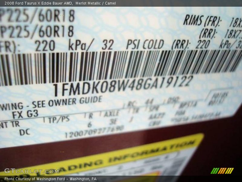 Merlot Metallic / Camel 2008 Ford Taurus X Eddie Bauer AWD