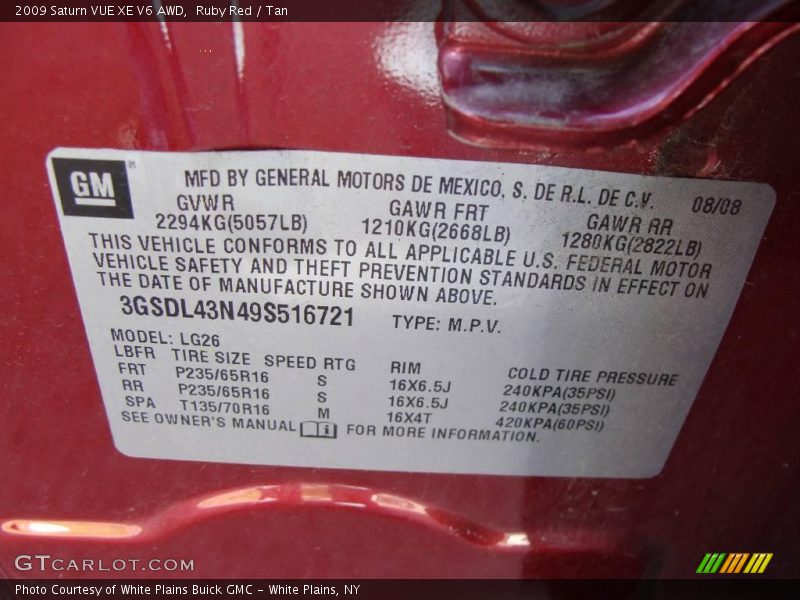 Ruby Red / Tan 2009 Saturn VUE XE V6 AWD