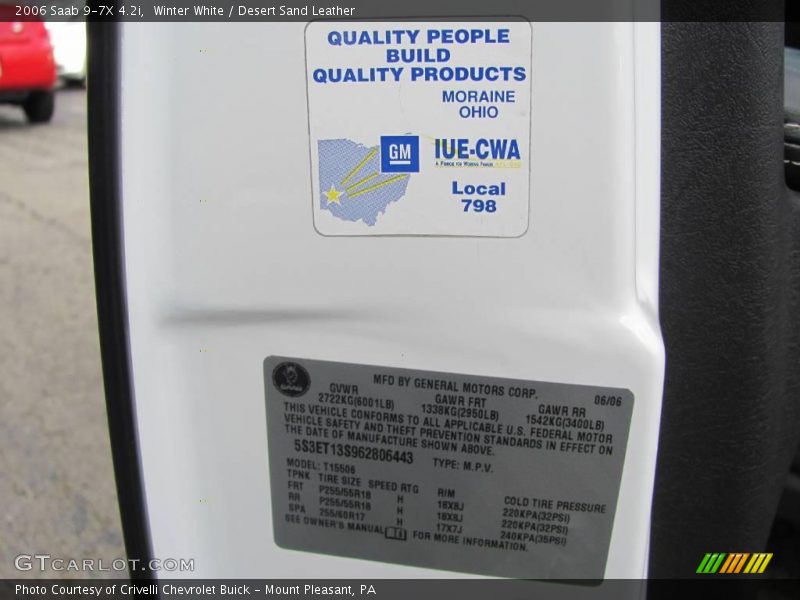 Winter White / Desert Sand Leather 2006 Saab 9-7X 4.2i