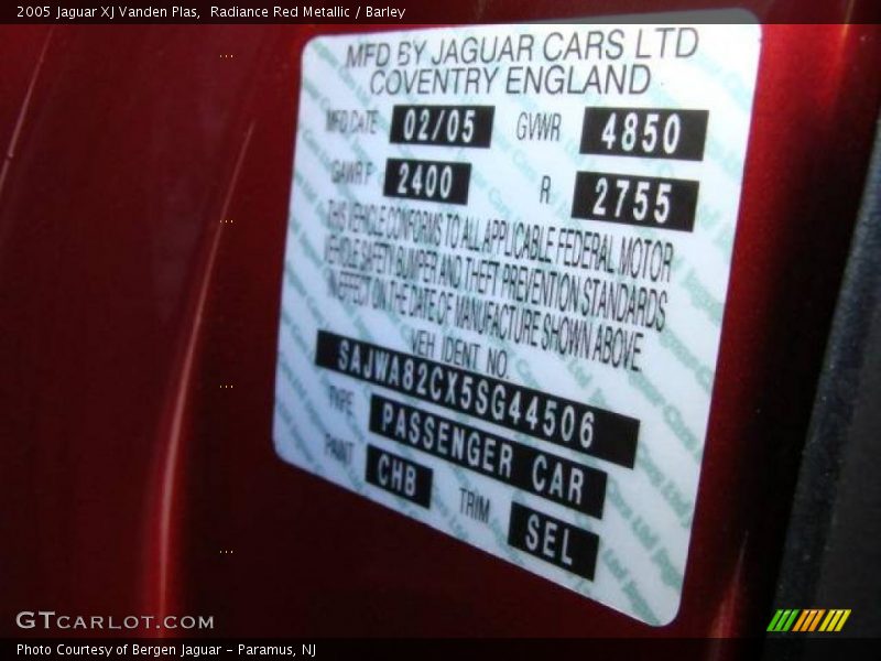 Radiance Red Metallic / Barley 2005 Jaguar XJ Vanden Plas