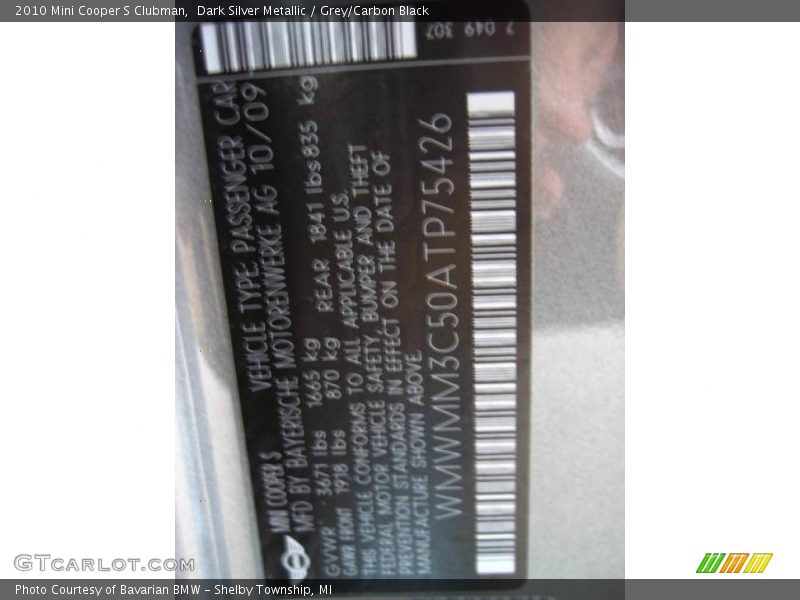 Dark Silver Metallic / Grey/Carbon Black 2010 Mini Cooper S Clubman