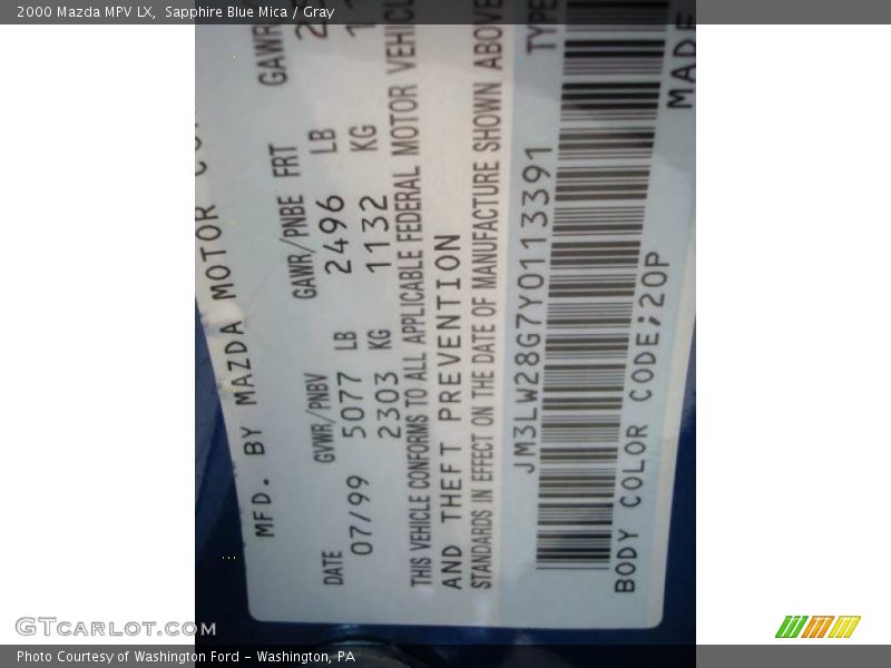 Sapphire Blue Mica / Gray 2000 Mazda MPV LX