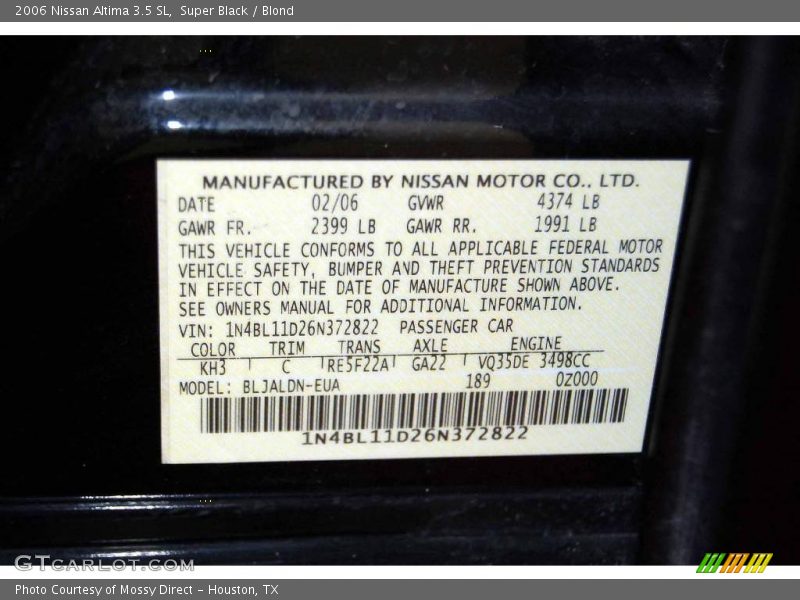 Super Black / Blond 2006 Nissan Altima 3.5 SL