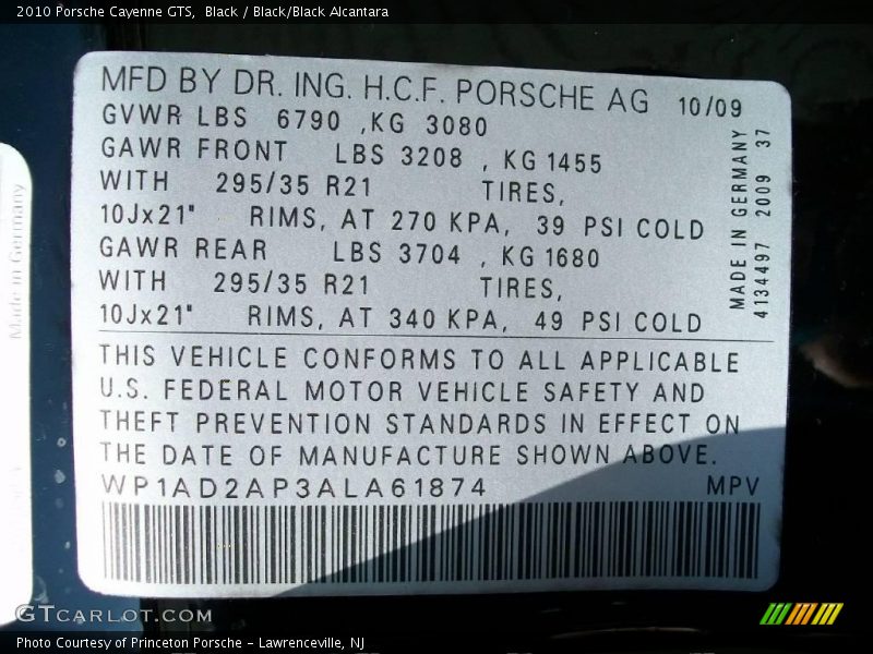 Black / Black/Black Alcantara 2010 Porsche Cayenne GTS