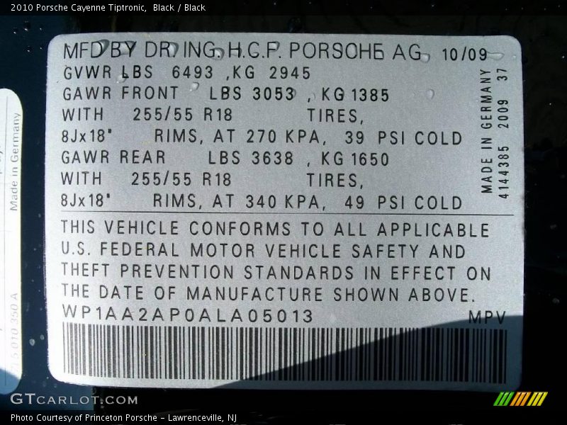 Black / Black 2010 Porsche Cayenne Tiptronic