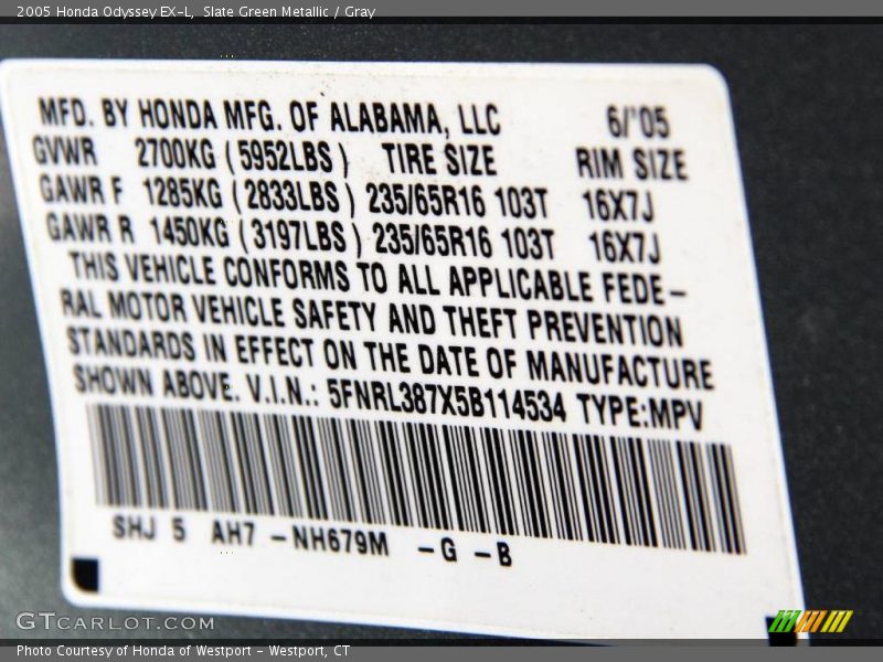 Slate Green Metallic / Gray 2005 Honda Odyssey EX-L