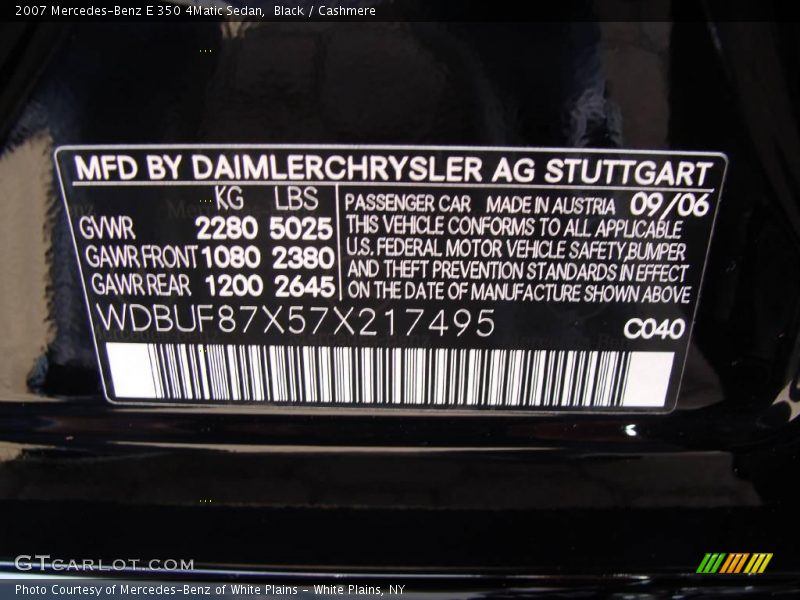 Black / Cashmere 2007 Mercedes-Benz E 350 4Matic Sedan