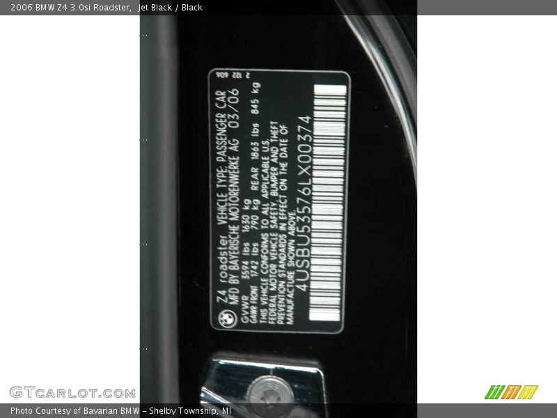 Jet Black / Black 2006 BMW Z4 3.0si Roadster
