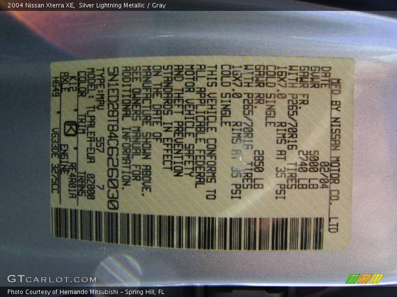 Silver Lightning Metallic / Gray 2004 Nissan Xterra XE