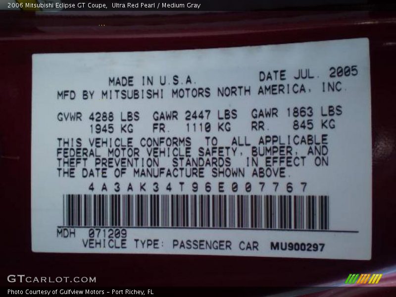 Ultra Red Pearl / Medium Gray 2006 Mitsubishi Eclipse GT Coupe