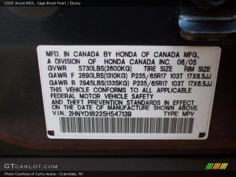 Sage Brush Pearl / Ebony 2005 Acura MDX