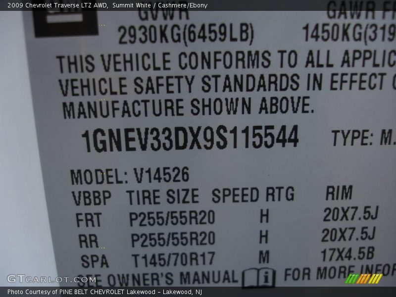 Summit White / Cashmere/Ebony 2009 Chevrolet Traverse LTZ AWD