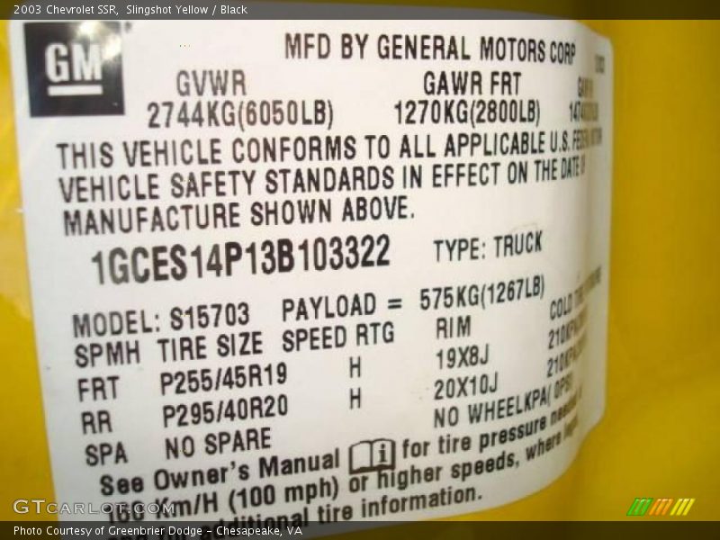 Slingshot Yellow / Black 2003 Chevrolet SSR