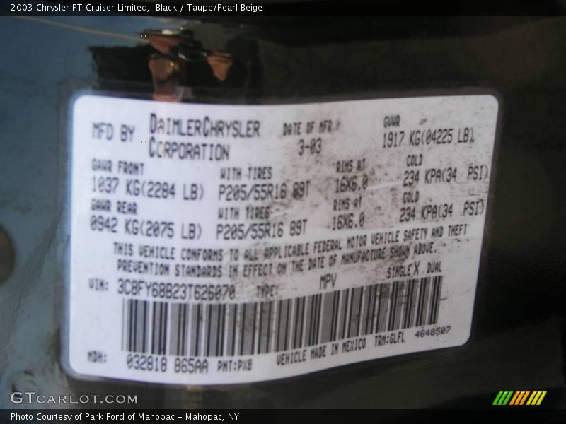Black / Taupe/Pearl Beige 2003 Chrysler PT Cruiser Limited