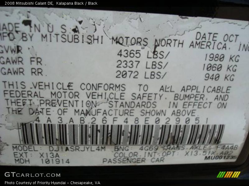 Kalapana Black / Black 2008 Mitsubishi Galant DE