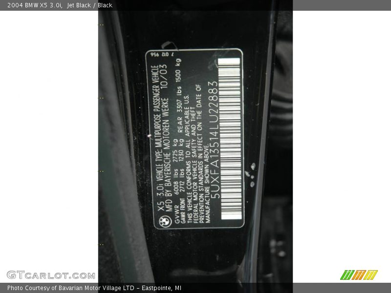 Jet Black / Black 2004 BMW X5 3.0i