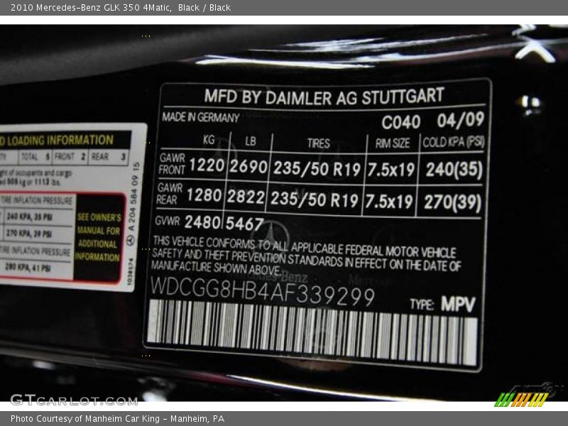 Black / Black 2010 Mercedes-Benz GLK 350 4Matic