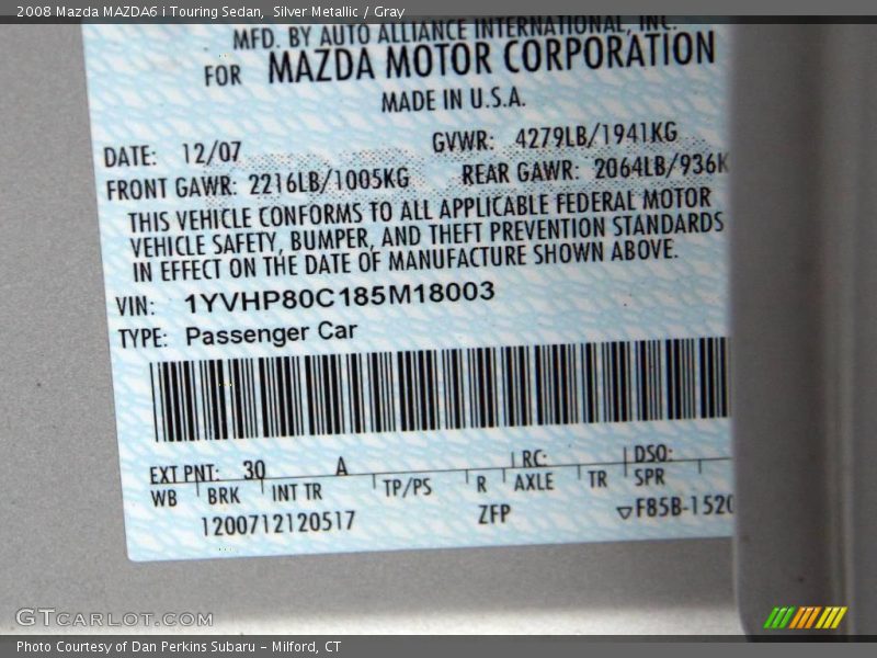 Silver Metallic / Gray 2008 Mazda MAZDA6 i Touring Sedan