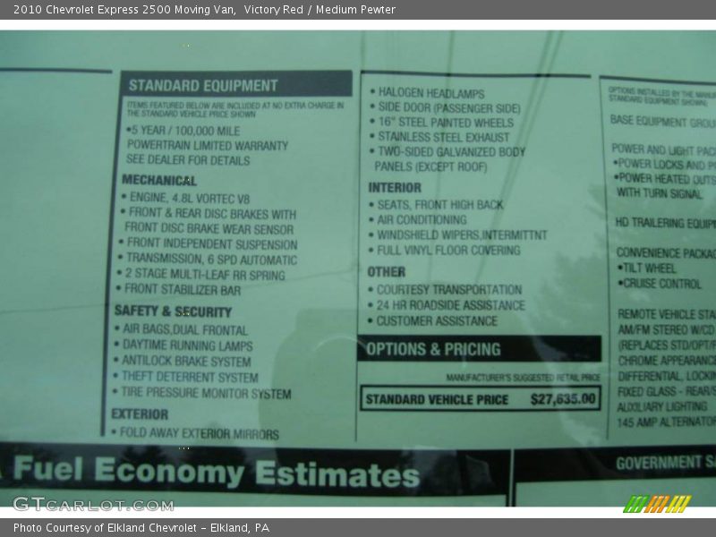 Victory Red / Medium Pewter 2010 Chevrolet Express 2500 Moving Van