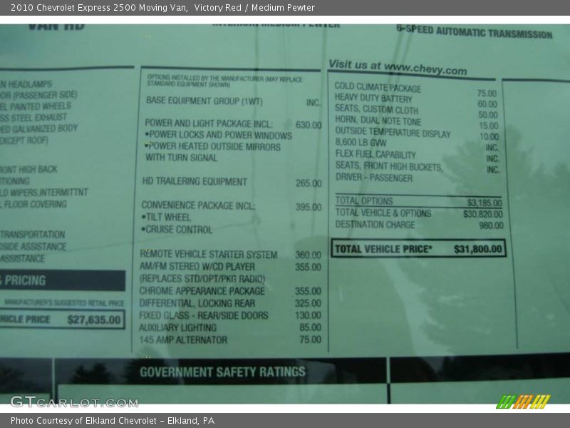 Victory Red / Medium Pewter 2010 Chevrolet Express 2500 Moving Van