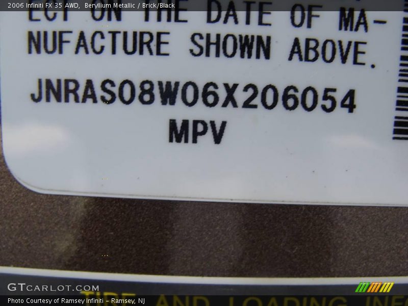 Beryllium Metallic / Brick/Black 2006 Infiniti FX 35 AWD