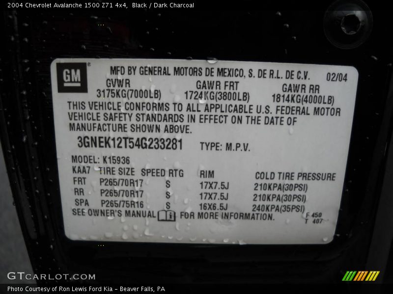Black / Dark Charcoal 2004 Chevrolet Avalanche 1500 Z71 4x4
