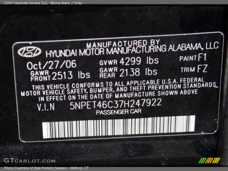 Ebony Black / Gray 2007 Hyundai Sonata GLS