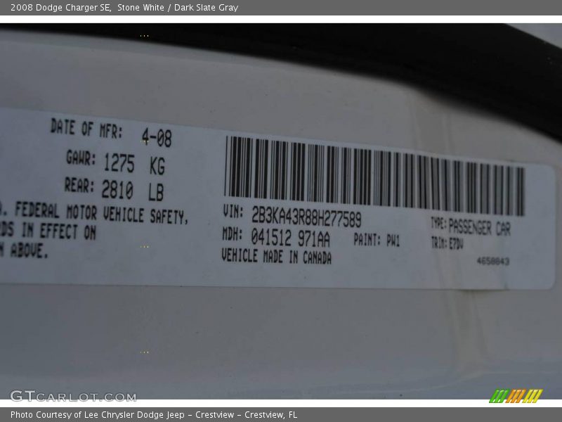 Stone White / Dark Slate Gray 2008 Dodge Charger SE