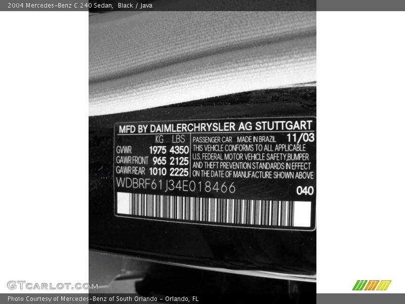 Black / Java 2004 Mercedes-Benz C 240 Sedan
