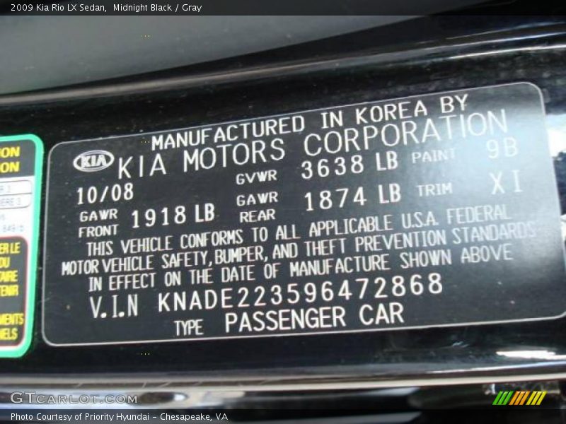 Midnight Black / Gray 2009 Kia Rio LX Sedan